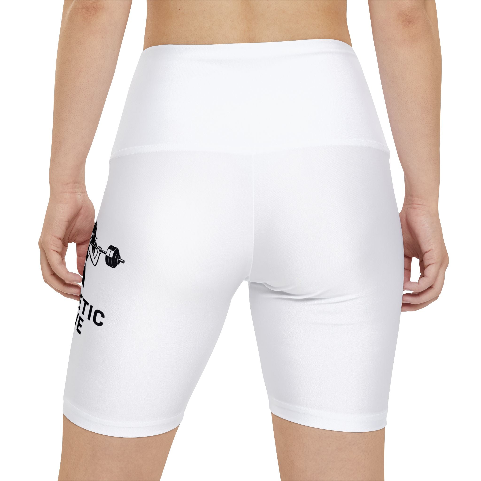 Fitness Biker Shorts — "Magnetic Drive" Barbell Graphic Women's Workout Shorts