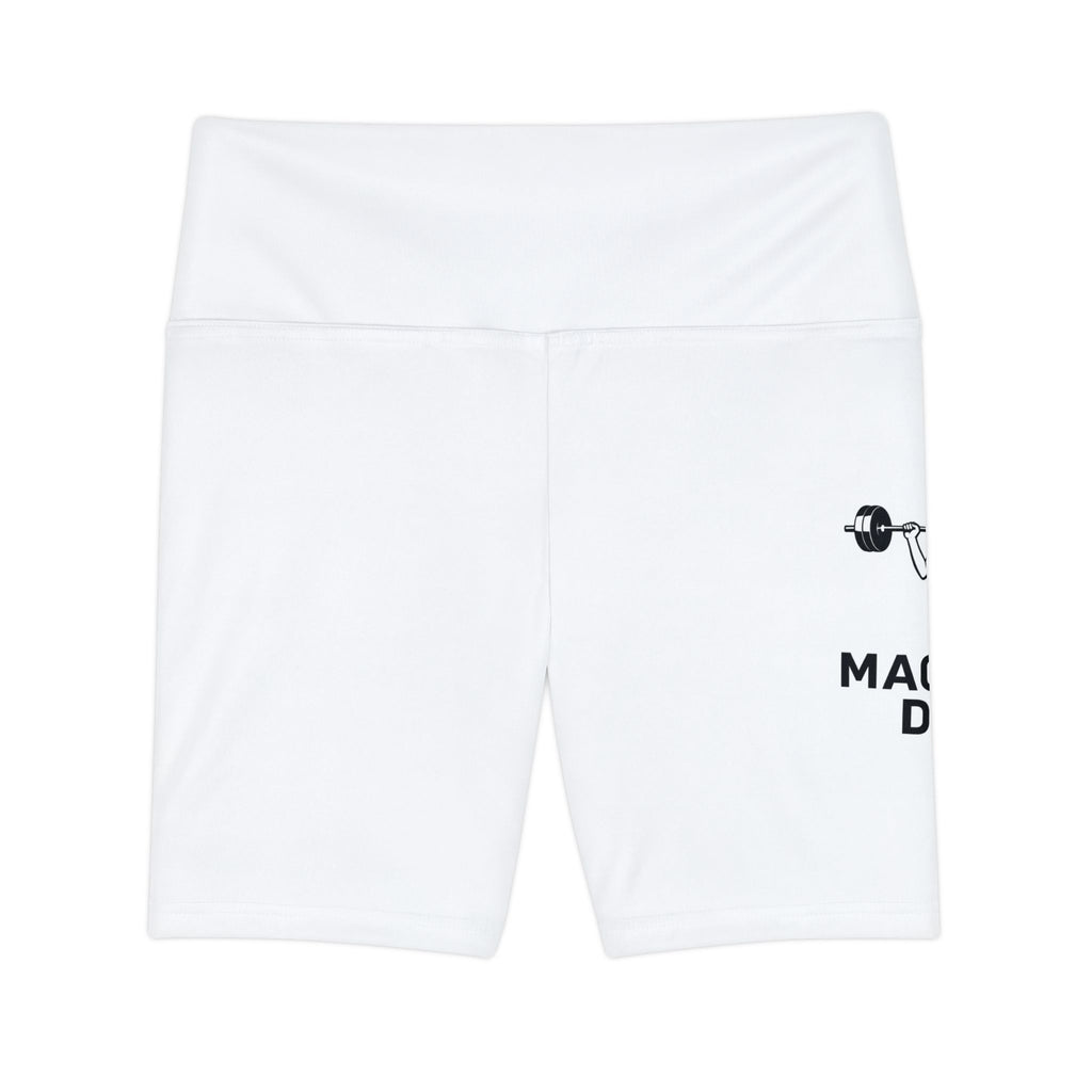 Fitness Biker Shorts — "Magnetic Drive" Barbell Graphic Women's Workout Shorts