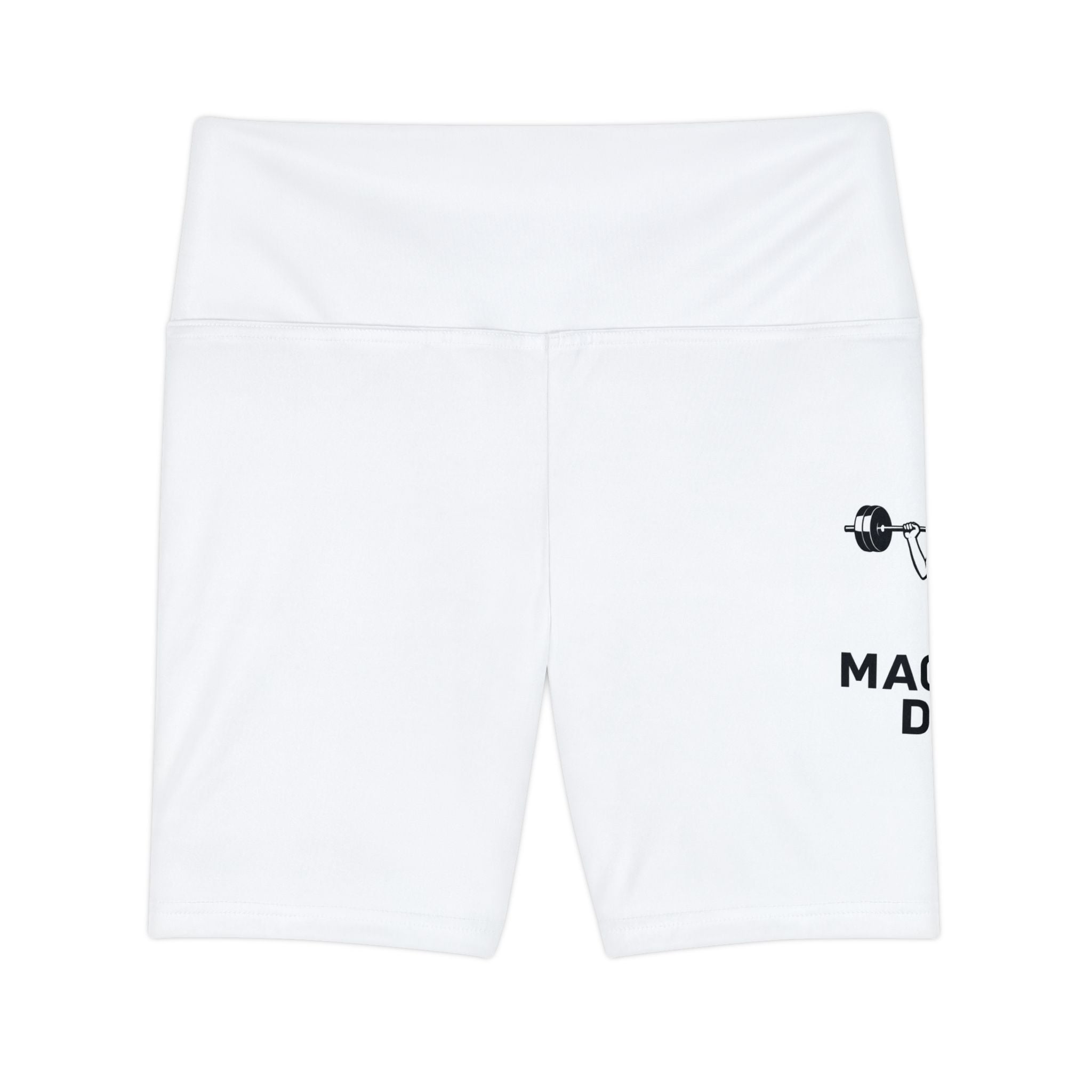 Fitness Biker Shorts — "Magnetic Drive" Barbell Graphic Women's Workout Shorts