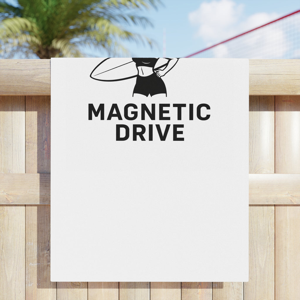 Magnetic Drive Surf Girl Beach Towel — Retro Surfer Design