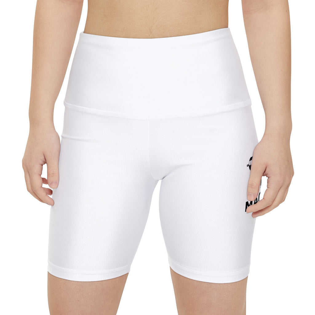 Fitness Biker Shorts — "Magnetic Drive" Barbell Graphic Women's Workout Shorts